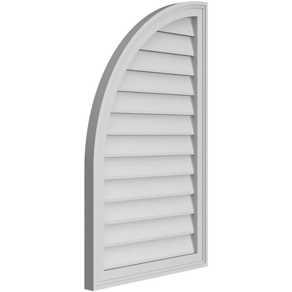 Quarter Round Top Left Surface Mount PVC Gable Vent W/ 2W X 1-1/2P Brickmould Frame, 22W X 36H